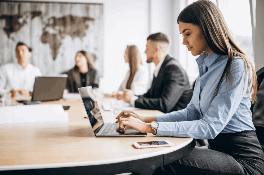Junge Fachkraft arbeitet am Laptop im Büro – moderne Jobsuche und Karriere mit FYE Österreich